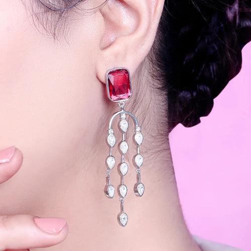 SILVER 92.5 Red chandelier EARRING