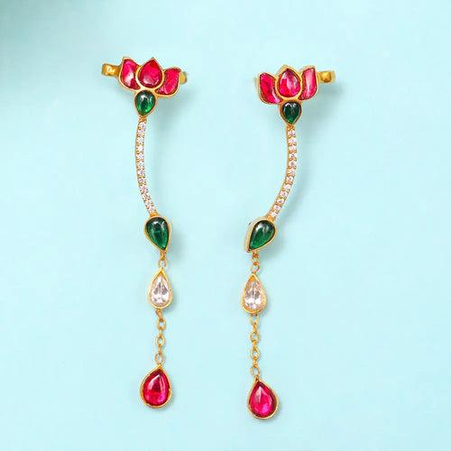 Silver 92.5 Kundan Small Lotus EarCuff