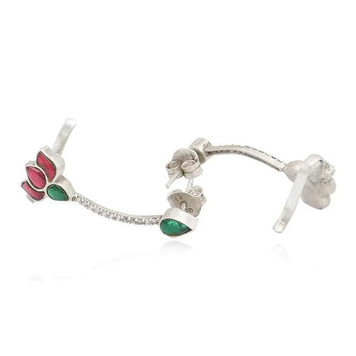 Silver 92.5 Kundan Small Lotus EarCuff