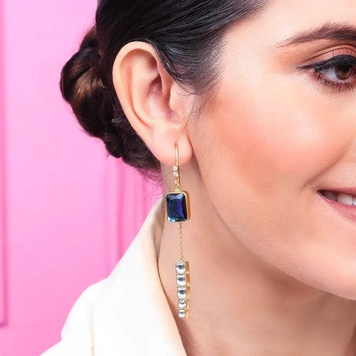 Silver Sparkling blue sui dhaga earring