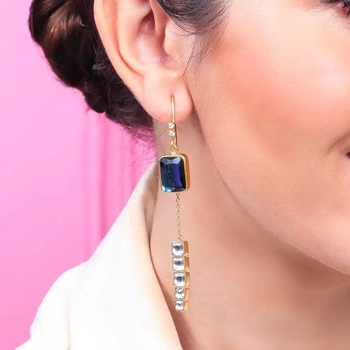 Silver Sparkling blue sui dhaga earring