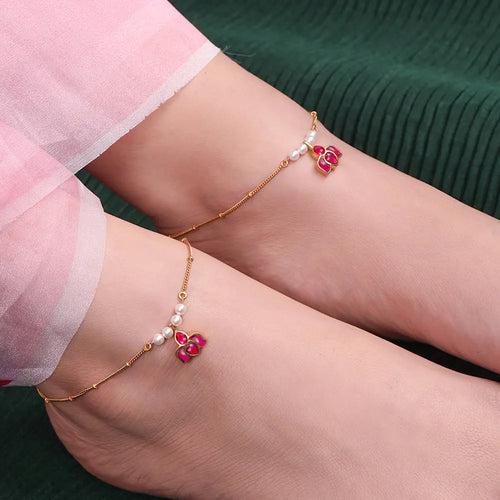 Silver lotus pearl anklet