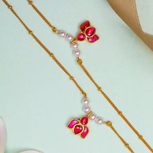 Silver lotus pearl anklet