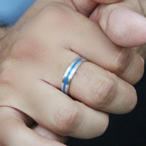 Blue Enameled Silver Ring