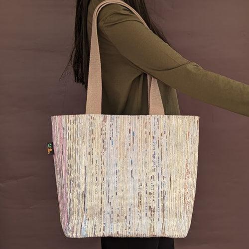 Multicolored Shimmery Upcycled Handwoven Shopper Tote (ST0524-011) PS_W