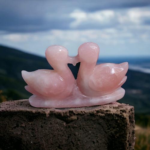 Rose Quartz Swan Duck Pair, Stone for Love, Relationship, Self