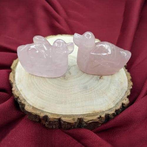 Rose Quartz Swan Duck Love Pair