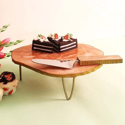Feathery Resin Cake Stand with Server (Set of 2)