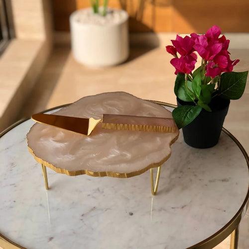 Feathery Resin Cake Stand with Server (Set of 2)