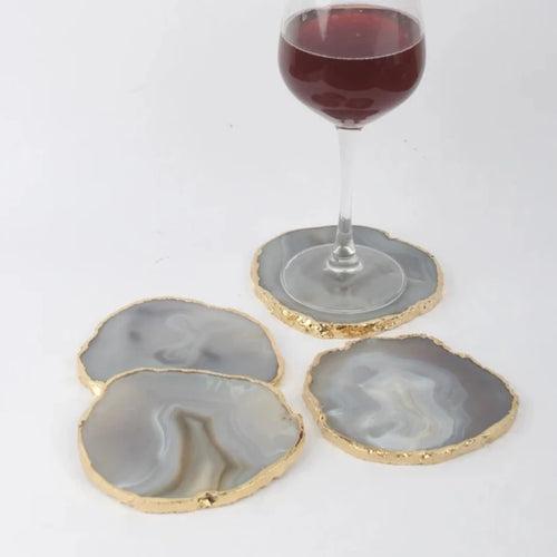 Grey Agate Handcrafted Luxury Coasters - Gem Therapy(Set Of 4)