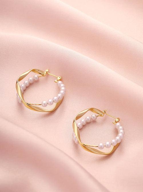 Prita High Gold Plated Pearl Ring Earrings