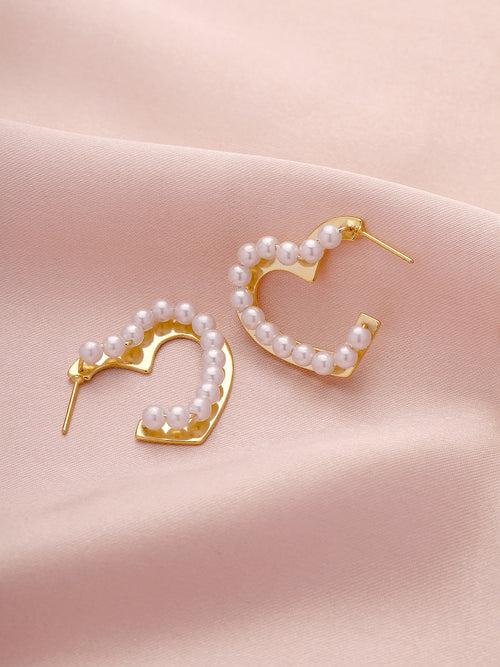 Prita Heart Shaped Pearls Gold Plated Hoops