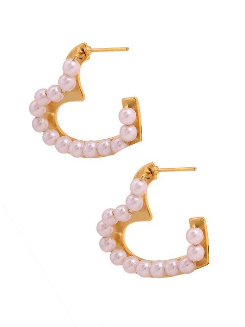 Prita Heart Shaped Pearls Gold Plated Hoops