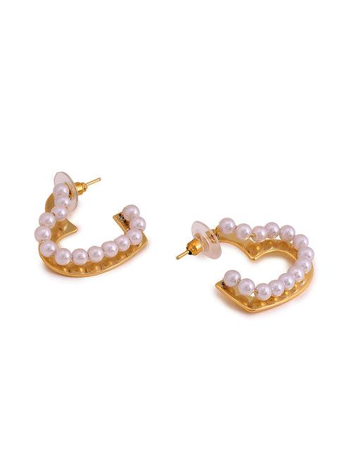 Prita Heart Shaped Pearls Gold Plated Hoops