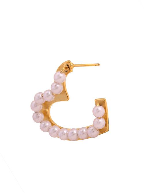 Prita Heart Shaped Pearls Gold Plated Hoops