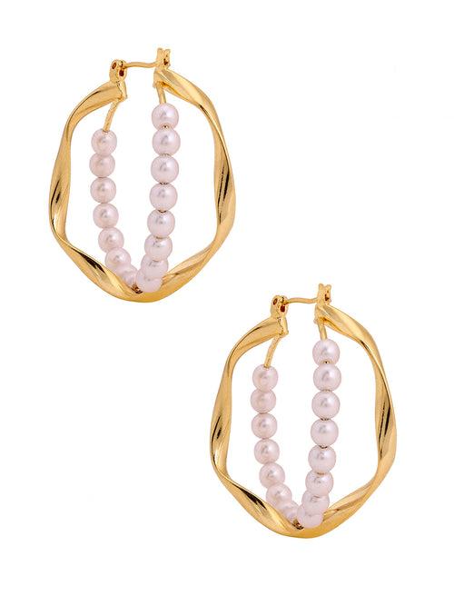 Prita High Gold Plated Pearl Ring Earrings