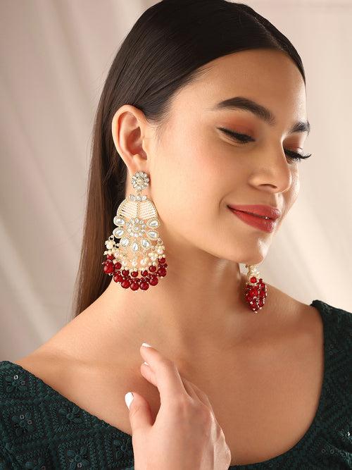 Priyaasi Marron Floral Kundan Pearl Earrings