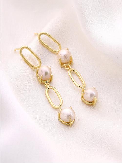 Priyaasi Gold Plated Drop Pearl Earrings