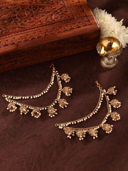 Priyaasi Temple Jhumkis Pearls Ear Chain