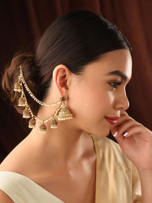 Priyaasi Temple Jhumkis Pearls Ear Chain