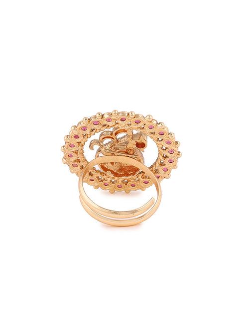 Priyaasi Ruby Stoned Peacock Design Temple Style Ring