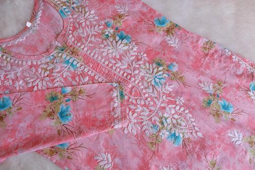 Gul Pink Floral Long MulMul kurta