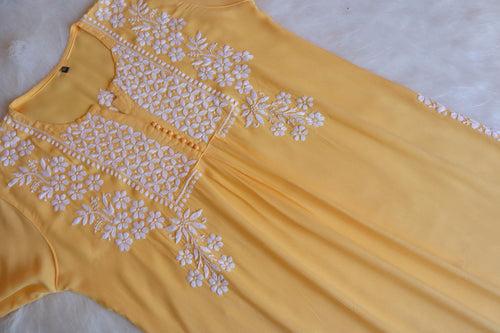 Maahi Yellow Long Rayon Kurta