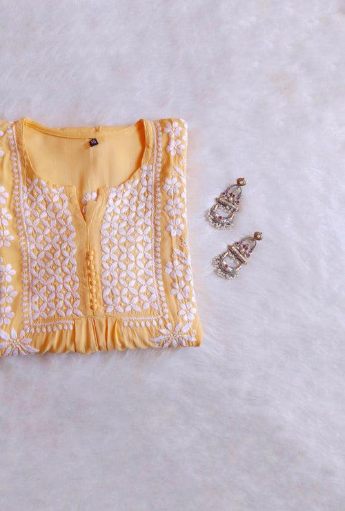 Maahi Yellow Long Rayon Kurta