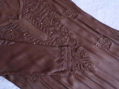 Hoor Caramel Brown Pure Chiffon Kurta