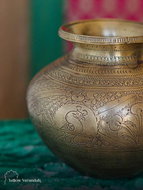 Vintage Brass Carving Pot