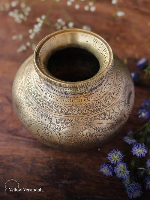 Vintage Brass Carving Pot