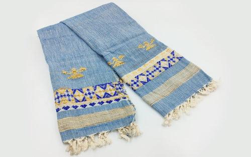 Assam Cotton Stole - Blue & Yellow