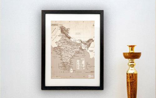 INDIA Map | Classical Sepia | A3 Frame