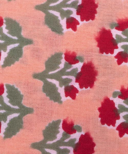 Peach Floral Screen Printed Cotton Fabric