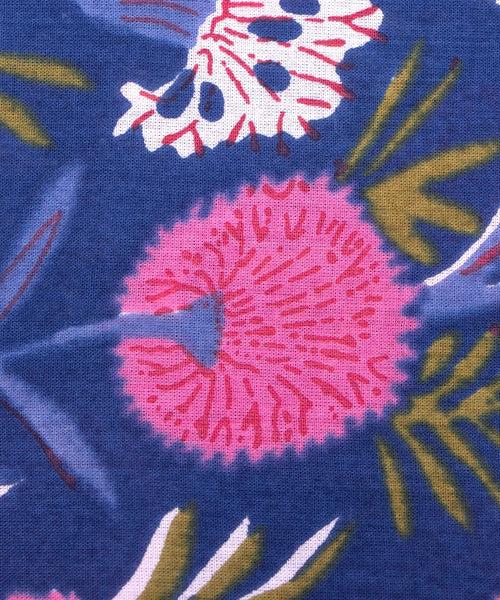 Dark Blue Screen Floral Printed Cotton Fabric