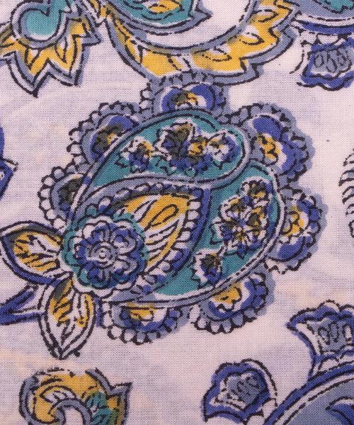 White Paisley Pattern Hand Block Printed Cotton Fabric