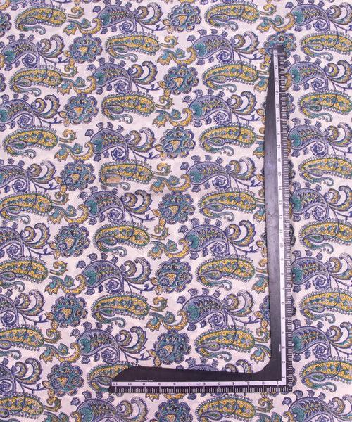 White Paisley Pattern Hand Block Printed Cotton Fabric