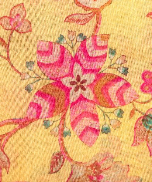 Lemon Yellow Digital Floral Printed Chanderi Fabric