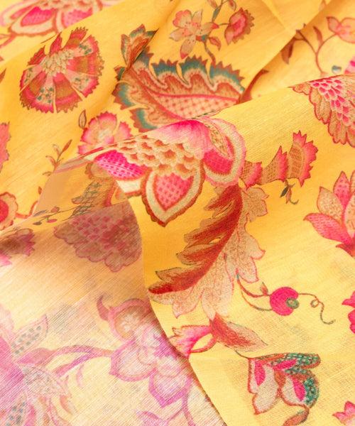 Lemon Yellow Digital Floral Printed Chanderi Fabric