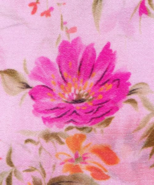 White Floral Digital Printed Chinon Silk Fabric