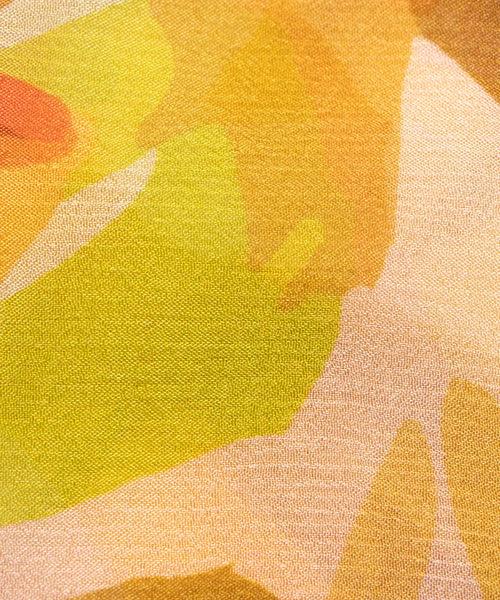 Yellow Floral Printed Chinon Silk Fabric