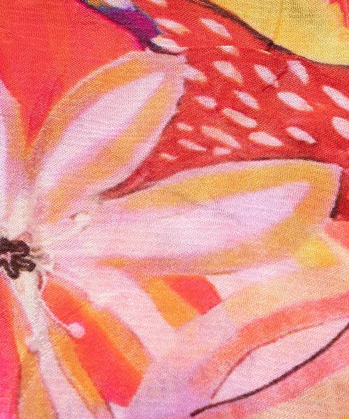 Orange Floral Printed Chinon Silk Fabric