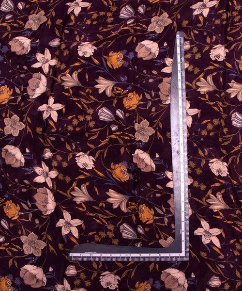 Dark Wine Floral Printed Chinon Silk Fabric