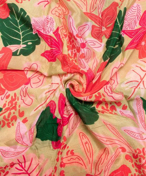 Pista Green Floral Printed Chinon Silk Fabric