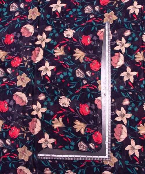 Black Floral Printed Chinon Silk Fabric