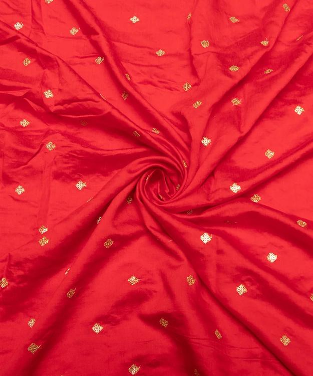 Red Embroidery Modal Chanderi Fabric