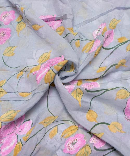 Smoke Color Floral Pattern Hand Paint Organza Fabric