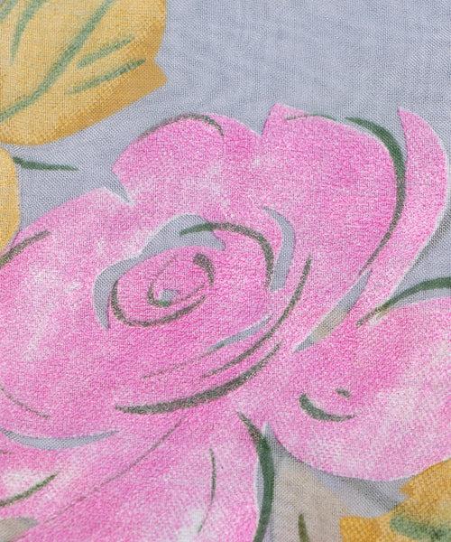 Smoke Color Floral Pattern Hand Paint Organza Fabric