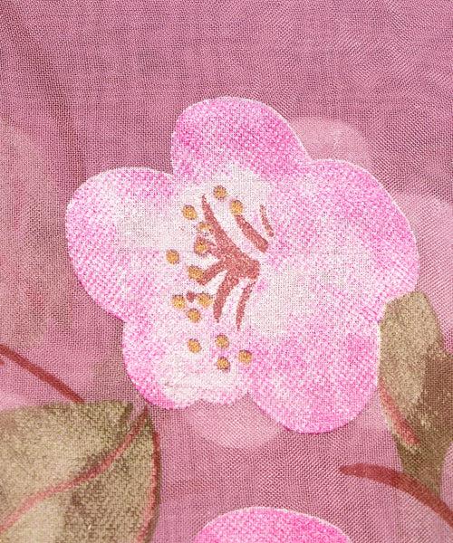 Dusty Rose Floral Pattern Hand Paint Organza  Fabric