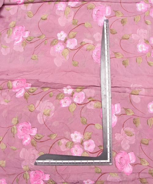 Dusty Rose Floral Pattern Hand Paint Organza  Fabric